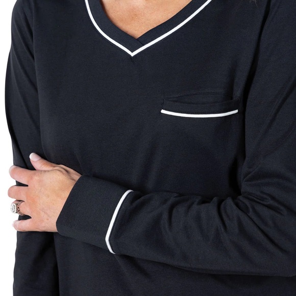 Chic Black Pajama Set with White Accents - Picture 2 of 13